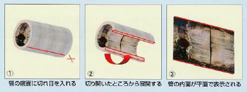 カメラ・レーダー複合型管内探査システム・展開画像説明図