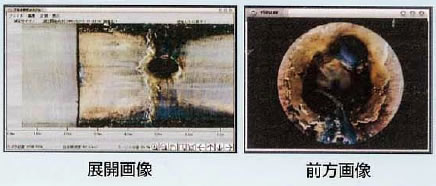 カメラ・レーダー複合型管内探査システム・展開画像と前方画像
